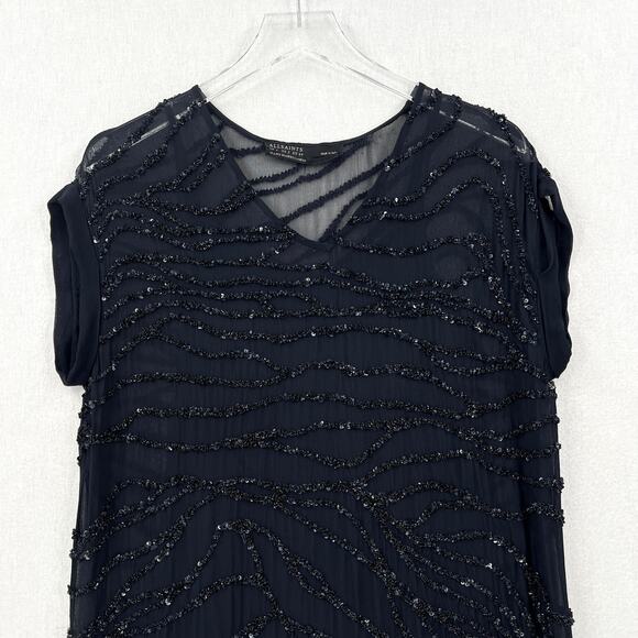 ALLSAINTS Ales Dress Womens US 2 Black Short Sleeve Sequin Embellished Shift - Picture 6 of 16